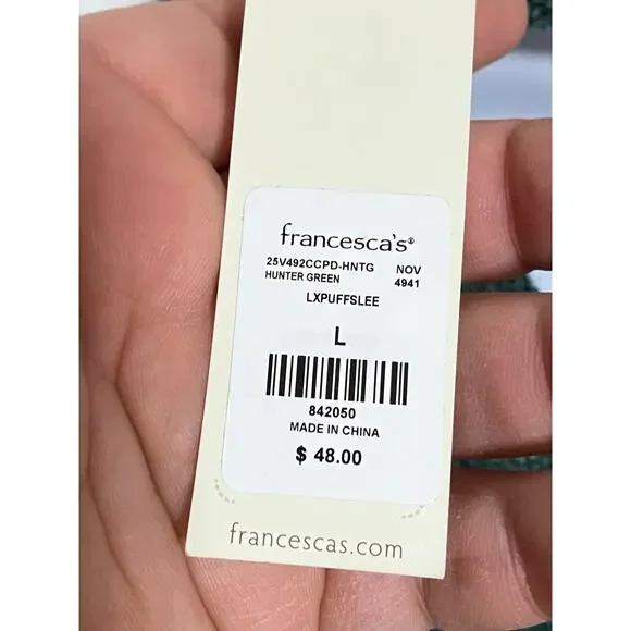 Francescas Harper Heritage Green Sweater Dress L Surplice Open Back Bow Boho NWT - Picture 7 of 10